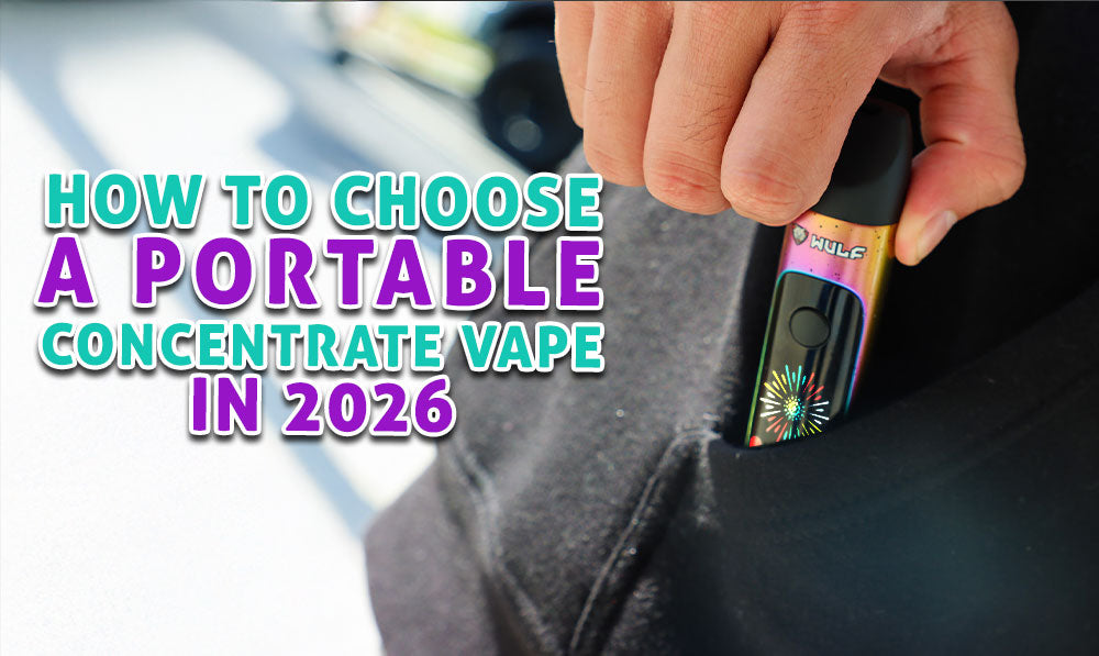 man pulling out the Wulf Budr Concentrate Vaporizer outside with text