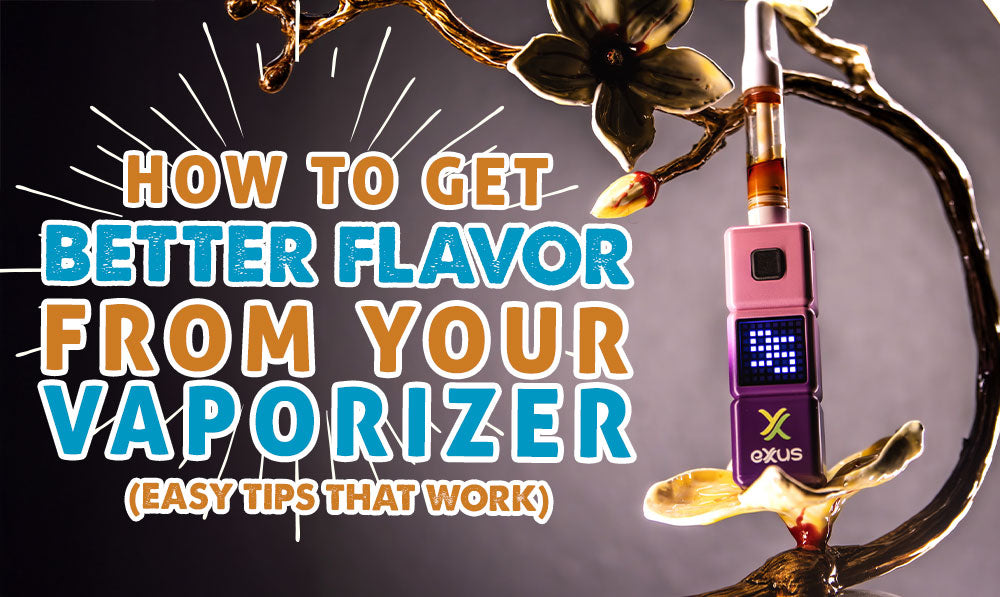 Exxus Stax Vaporizer standing on decorative tree with text