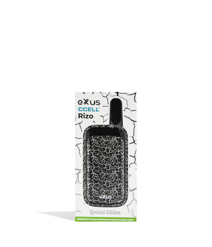 Black White Crackle packaging Exxus Vape Rizo Cartridge Vaporizer on White Background