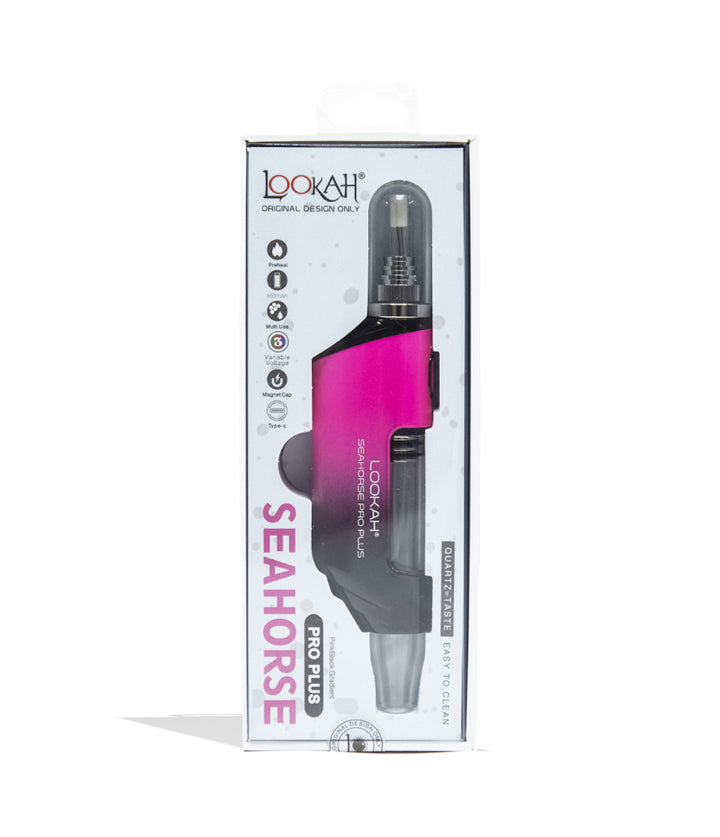 Pink Black Lookah Seahorse Pro Plus Gradient Edition Nectar Collector Packaging Front View on White Background