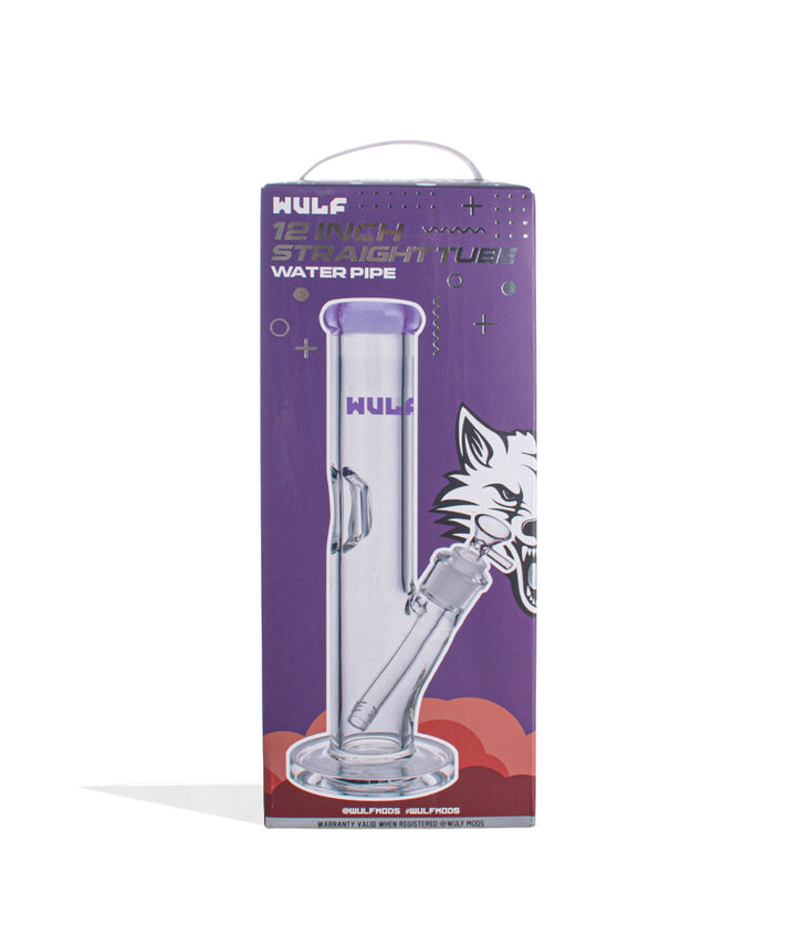 Purple Wulf Mods 7mm 12inch Straight Water Pipe Packaging Front View on White Background