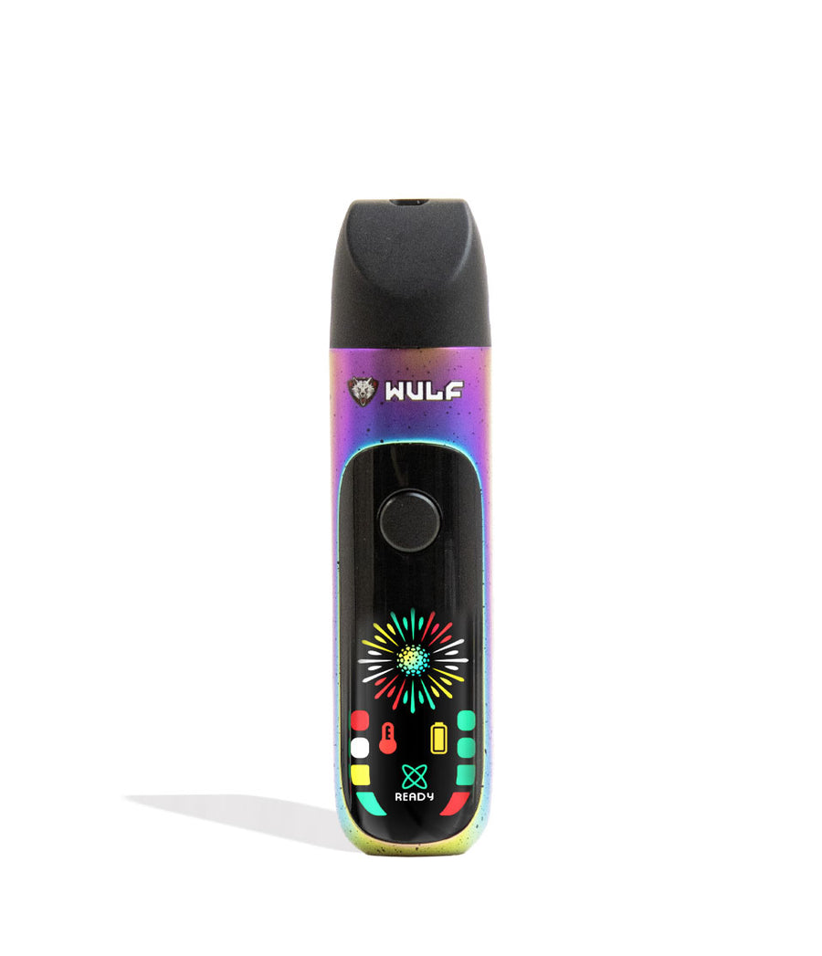 Full Color Spatter Wulf Mods Budr Portable Concentrate Vaporizer Front View on White Background