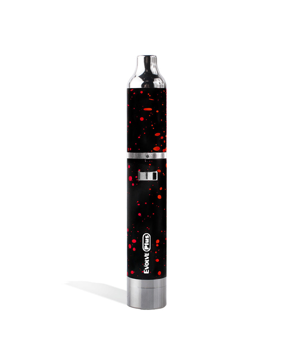 Black Red Spatter front view Wulf Mods Evolve Plus Concentrate Vaporizer on white studio background