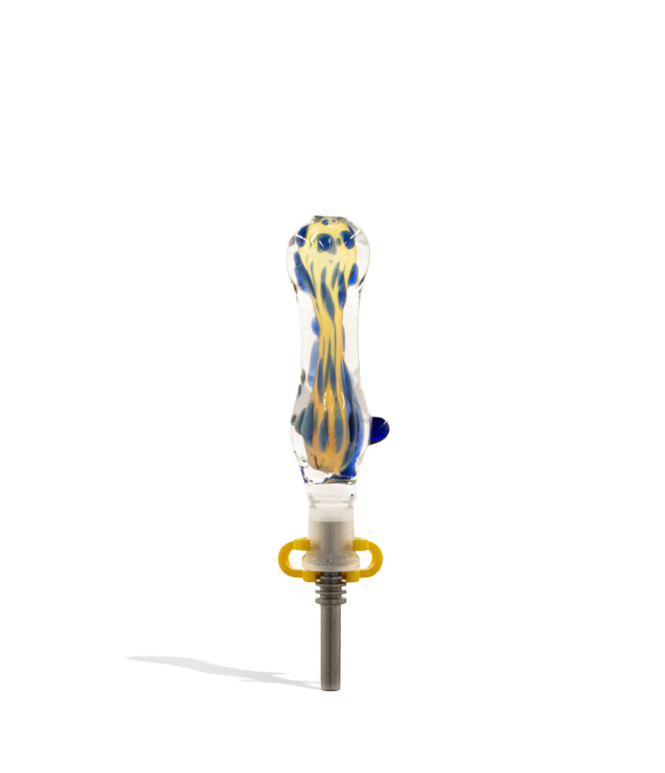 Blue Gold Silver Fumed Nectar Collector with 10mm Titanium Tip on white background