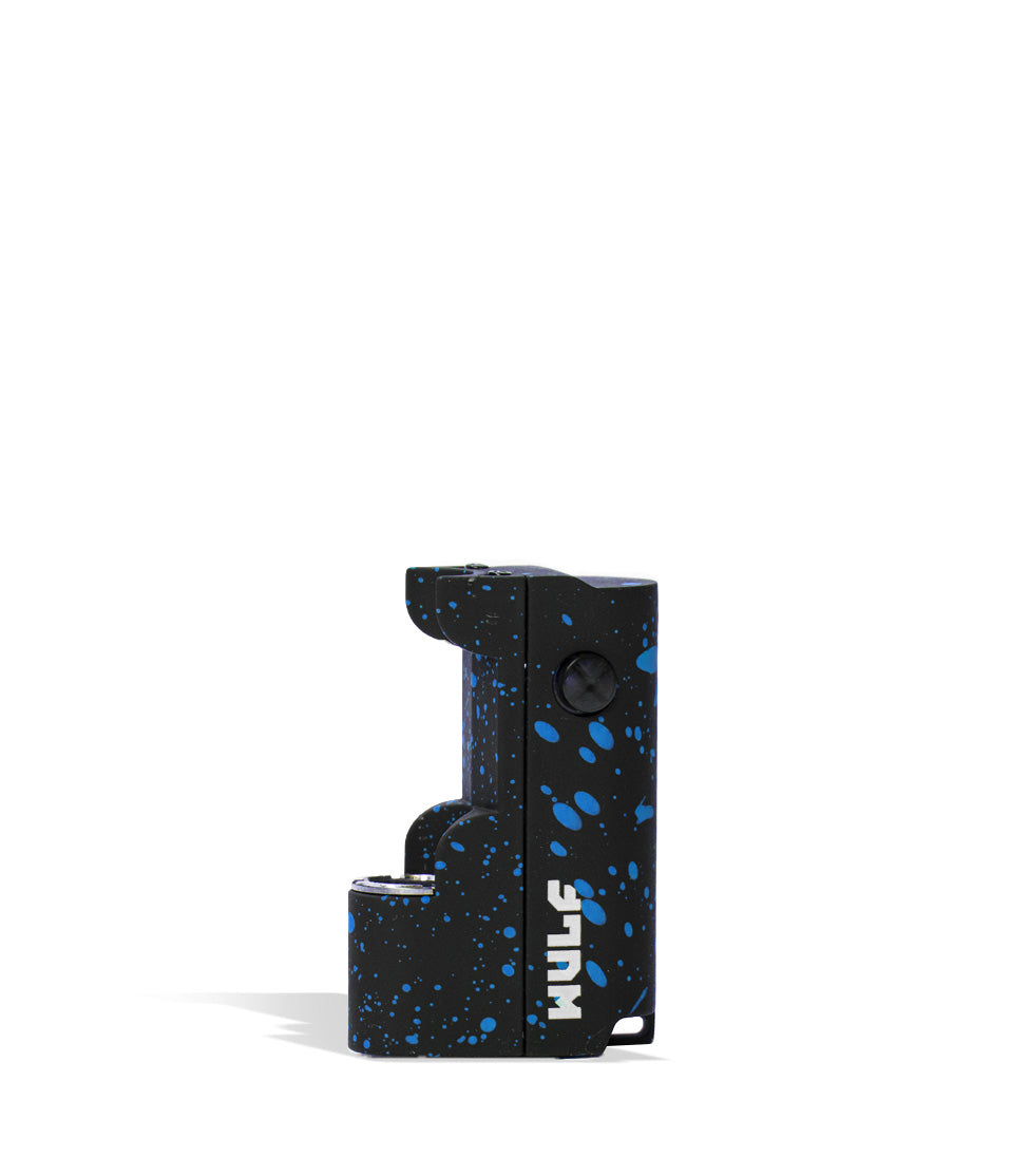 Black Blue Spatter Front view Wulf Mods Micro Plus Cartridge Vaporizer on white background